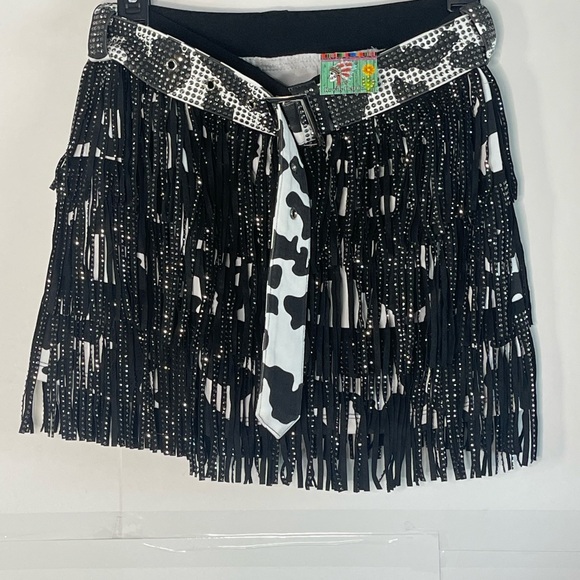 Lucky and Blessed rhinestones fringe skirt -shorts belt size M NWT - Picture 1 of 6